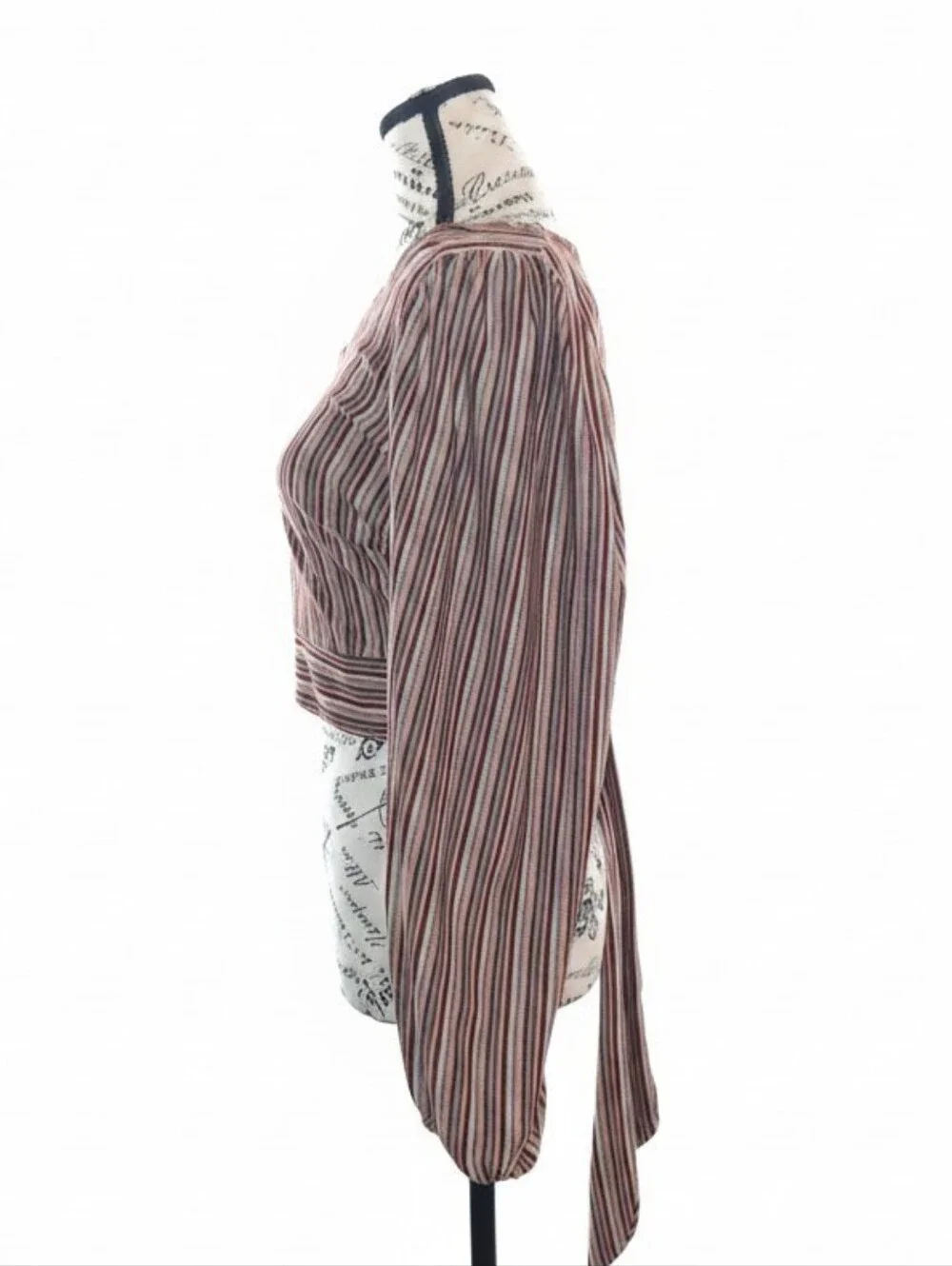 Free People Striped Long Sleeve Back Cut Out Tie Crop Top Small
